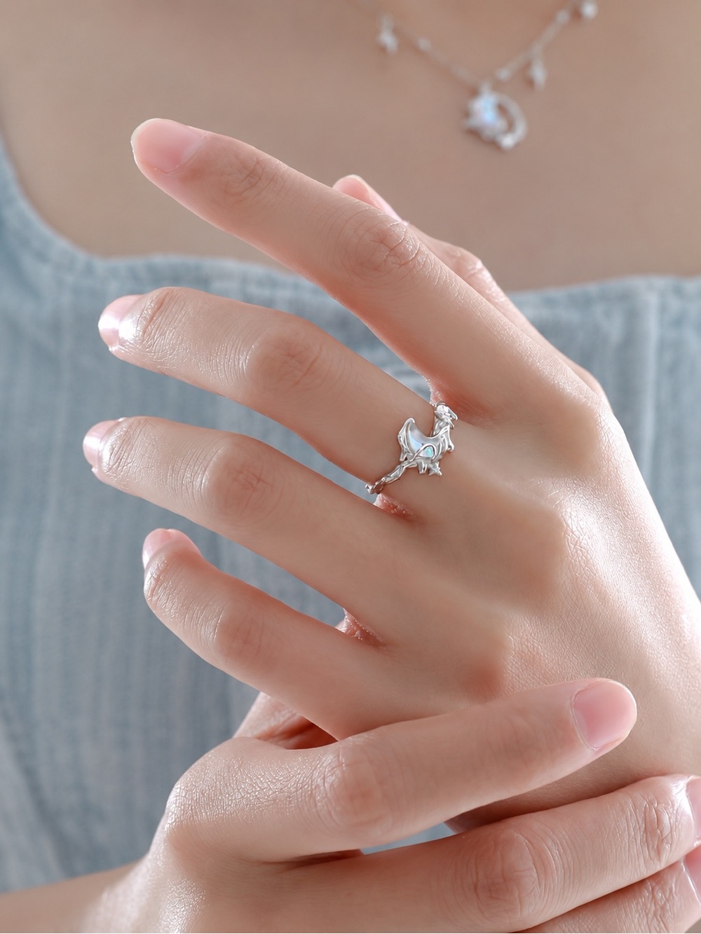 925 Sterling Silver Gemstone Open Ring • Celestia Ring